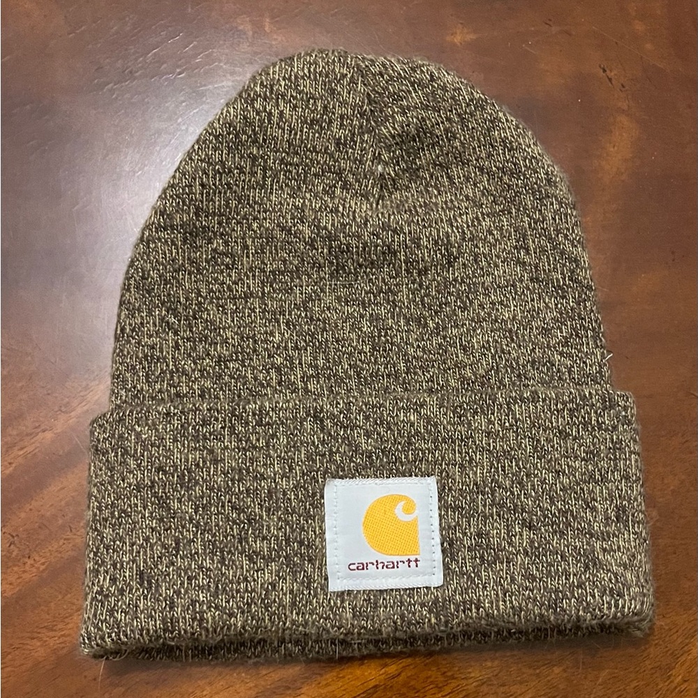 Carhartt Marled Olive Knit Cuffed Beanie with Logo Patch
